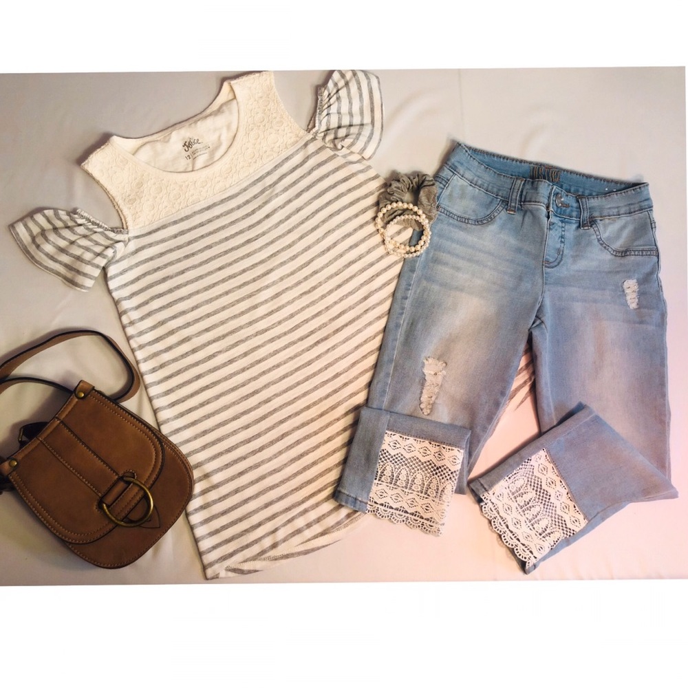 Stylish kids grey and white cold shoulder top